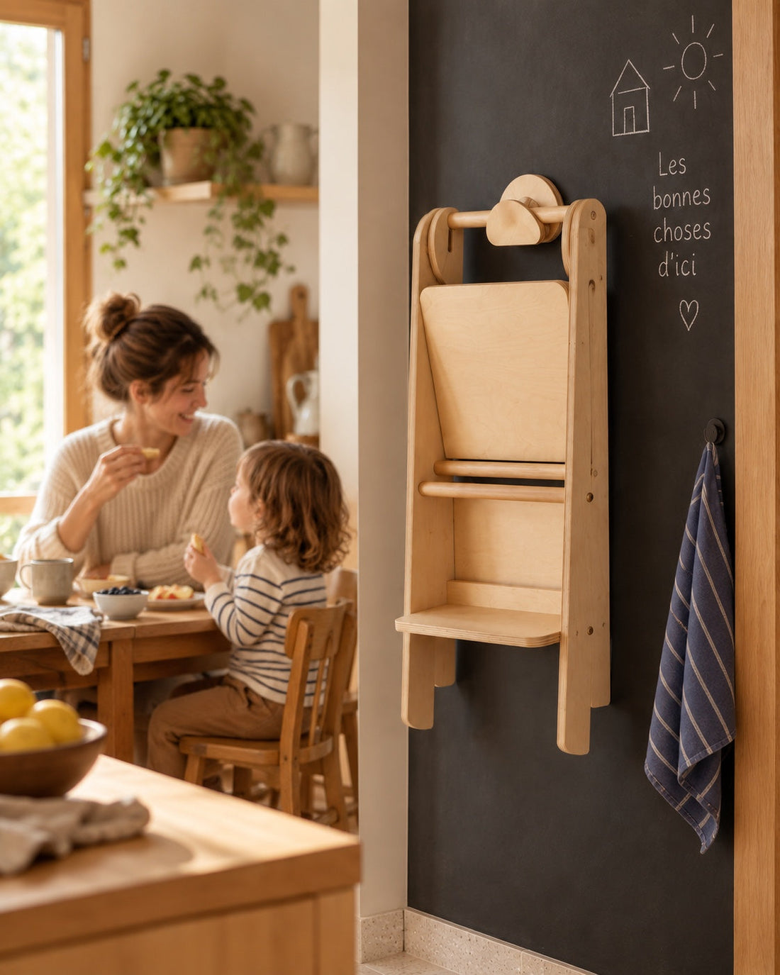La tour rangée pendant le goûter en famille.