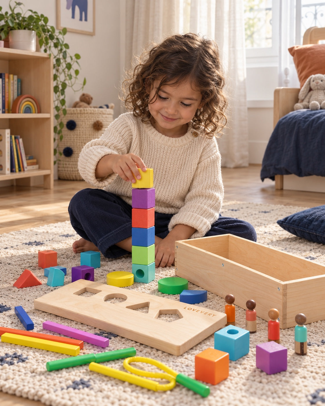 Un enfant construit dans sa chambre.